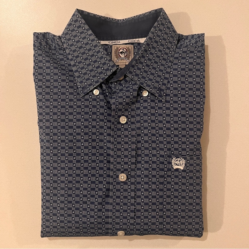 Cinch Men's Classic Fit Button Down Shirt - Navy/White Check
